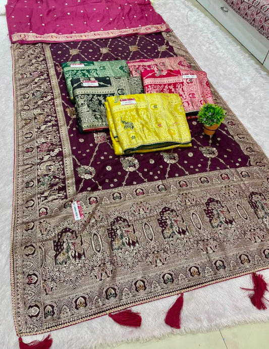 RD-ANARKALI MEENA-6 FANCY D DOLA SILK FABRIC SAREE WITH BEAUTIFUL RICH PALLU DESIGN WWITH HEAVY JARKAN WORK WITH BEAUTFUL PEAOCK DESIGN WITH BLOUSE