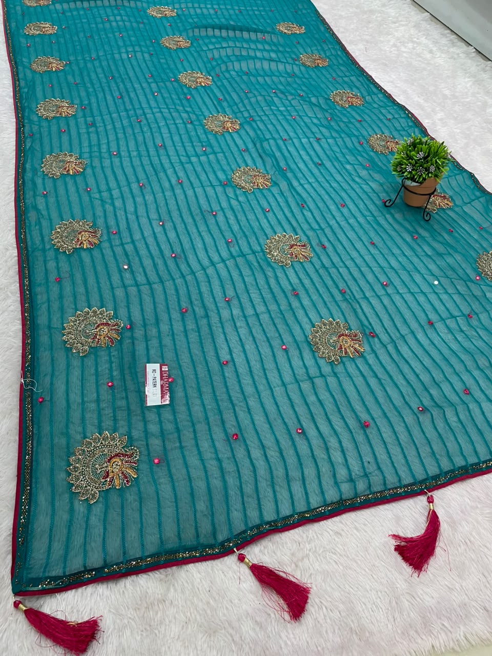 RD-PATERN SILKY FANCY PATTERN FABRIC SAREE WITH  BEAUTIFUL DESIGN WITH EMBROIDERY WORK WITH BEAUTIFUL PEACOCK DESIGN WITH PIPING AND LATKAN WITH BLOUSE