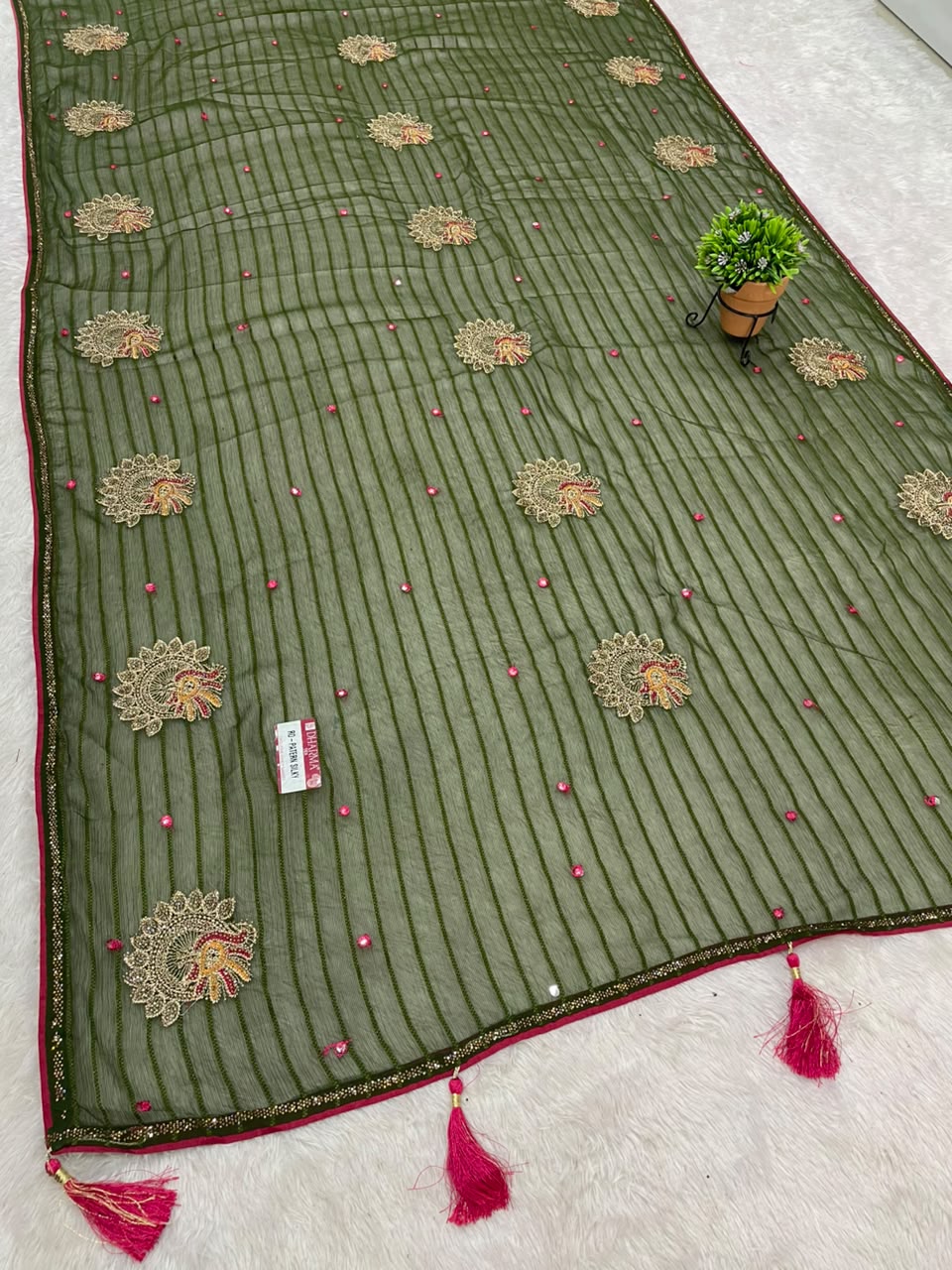 RD-PATERN SILKY FANCY PATTERN FABRIC SAREE WITH  BEAUTIFUL DESIGN WITH EMBROIDERY WORK WITH BEAUTIFUL PEACOCK DESIGN WITH PIPING AND LATKAN WITH BLOUSE