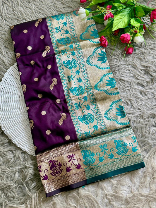 SA-5102 SOFT SILK FABRIC SAREE WITH BEAUTIFUL DESIGN WITH RICH GOLD ZARI BORDER WITH FLORAL DESIGN WITH CONTRAST DESIGNER WOVEN PALLU