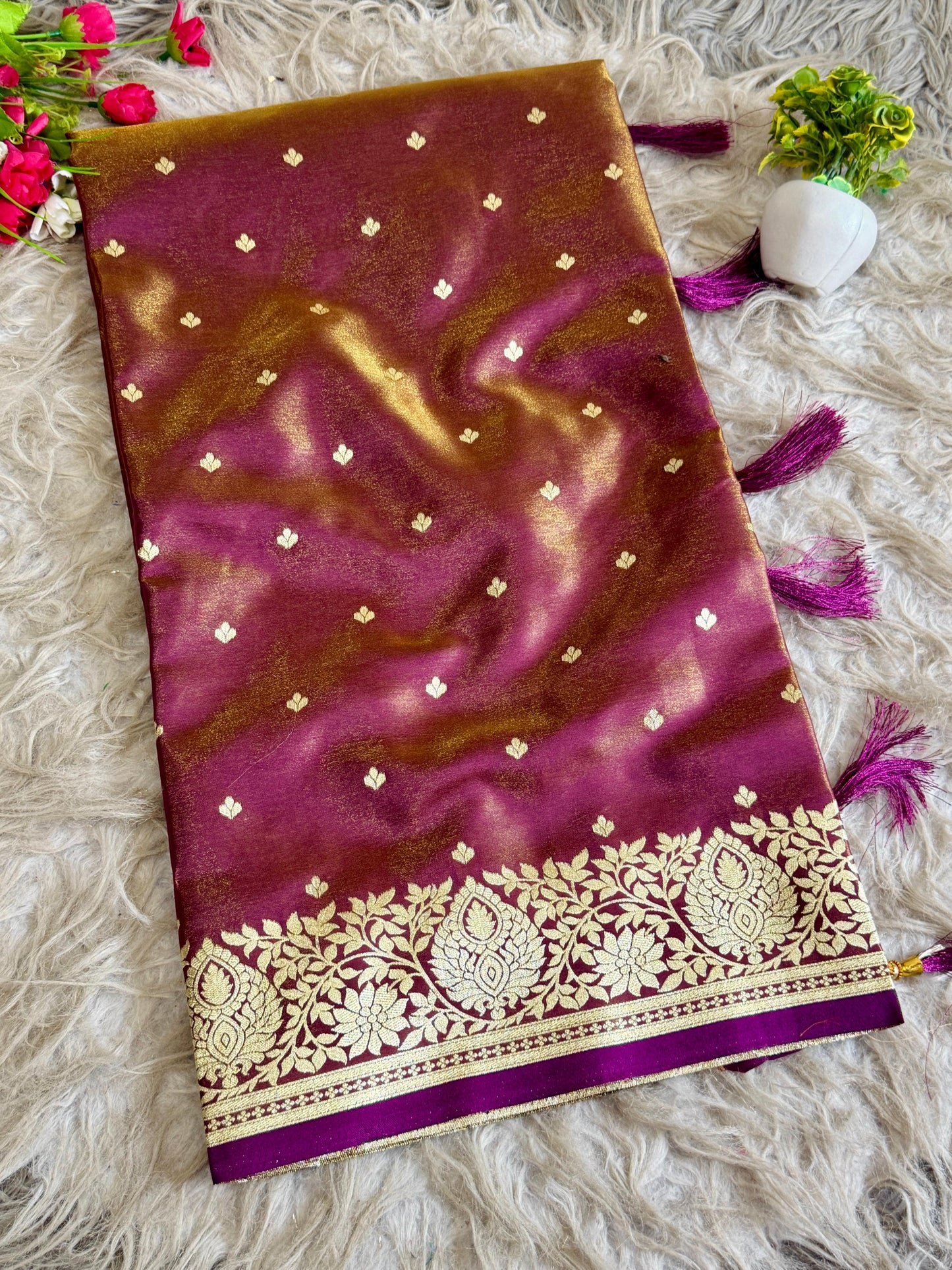 SA-5107 SOFT SILK FABRIC SAREE WITH RICH GOLD ZARI WEAVING WITH TRADITIONAL FLORAL & PEACOCK MOTIFS AND ALL OVER ZARI BUTTI WITH GRAND DESIGNER PALLU WITH HEAVY BANARASI GOLD ZARI BORDER