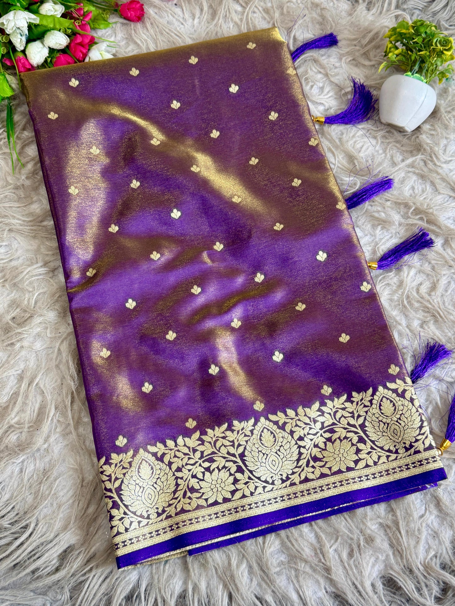 SA-5107 SOFT SILK FABRIC SAREE WITH RICH GOLD ZARI WEAVING WITH TRADITIONAL FLORAL & PEACOCK MOTIFS AND ALL OVER ZARI BUTTI WITH GRAND DESIGNER PALLU WITH HEAVY BANARASI GOLD ZARI BORDER
