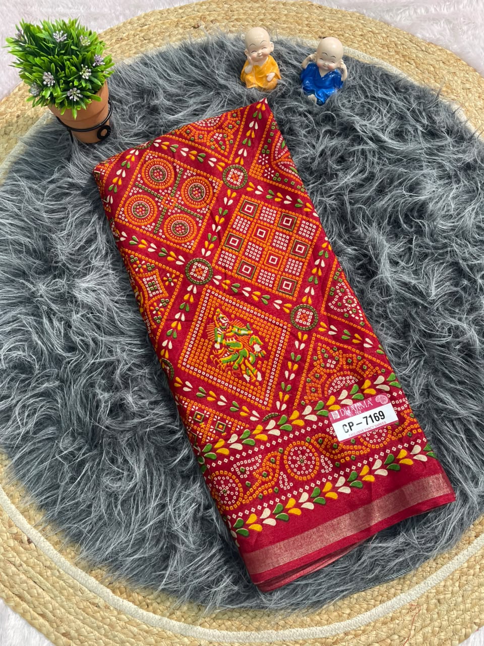 CP-7169 MAL COTTON FABRIC SAREE WITH BEAUTIFUL RICH PALLU DESIGN WITH HEAVY PRINT ON SAREE WITH BLOUSE