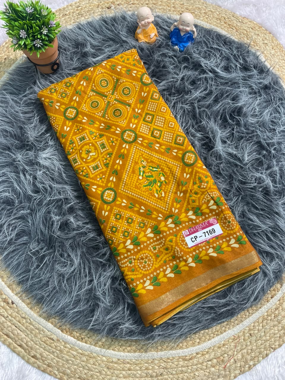 CP-7169 MAL COTTON FABRIC SAREE WITH BEAUTIFUL RICH PALLU DESIGN WITH HEAVY PRINT ON SAREE WITH BLOUSE