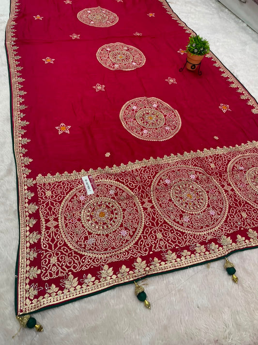 RD-SAAT PHERE-7 VISCOS SILK FABRIC SAREE WITH BEAUTIFUL DESIGN WITH RICH PALLU DESIGN WITH HEAVY JARKAN WORK WITH PIPING AND LATKAN WITH BLOUSE