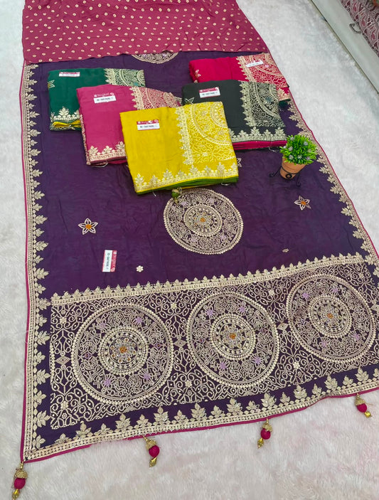 RD-SAAT PHERE-7 VISCOS SILK FABRIC SAREE WITH BEAUTIFUL DESIGN WITH RICH PALLU DESIGN WITH HEAVY JARKAN WORK WITH PIPING AND LATKAN WITH BLOUSE