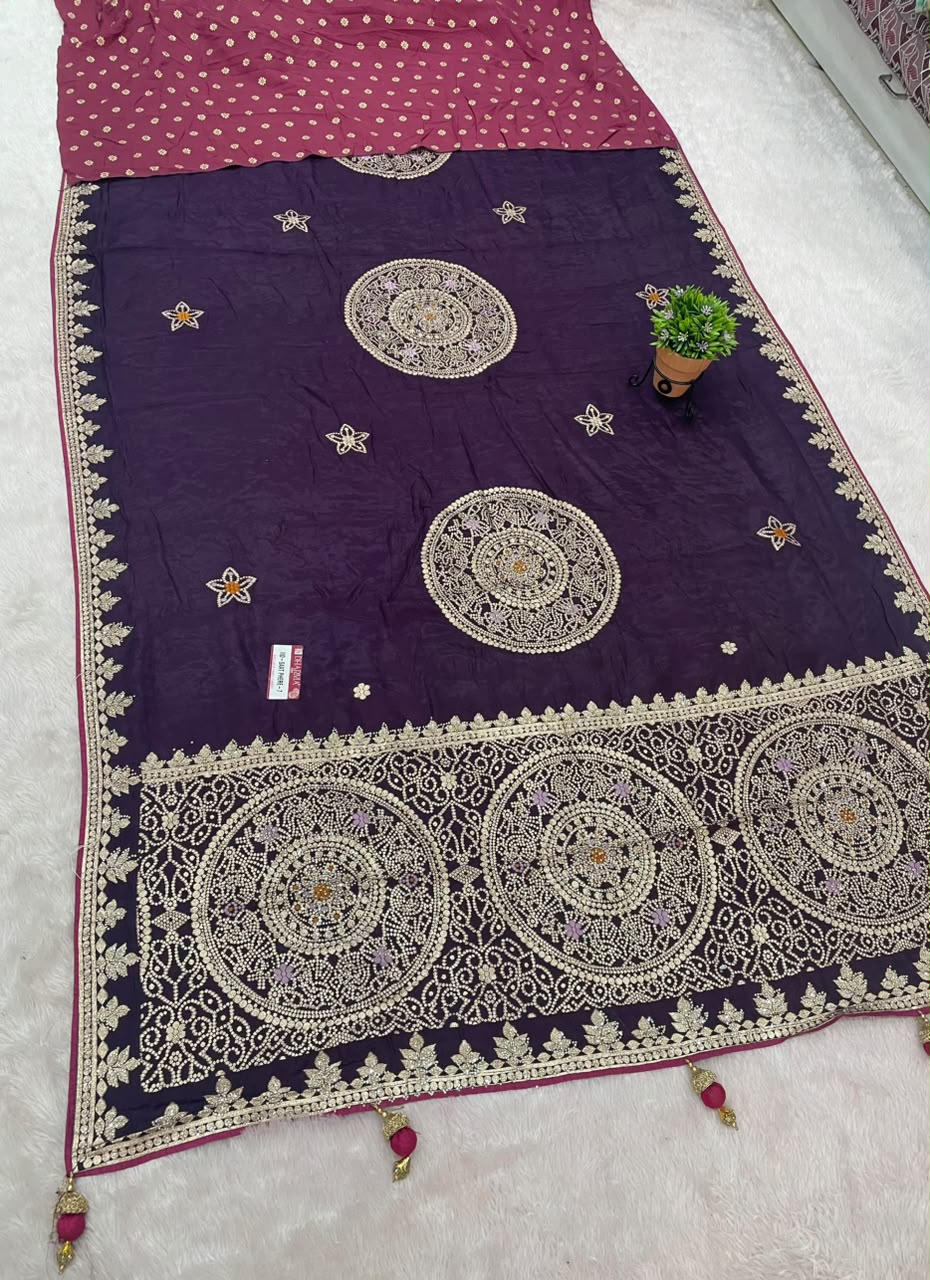 RD-SAAT PHERE-7 VISCOS SILK FABRIC SAREE WITH BEAUTIFUL DESIGN WITH RICH PALLU DESIGN WITH HEAVY JARKAN WORK WITH PIPING AND LATKAN WITH BLOUSE