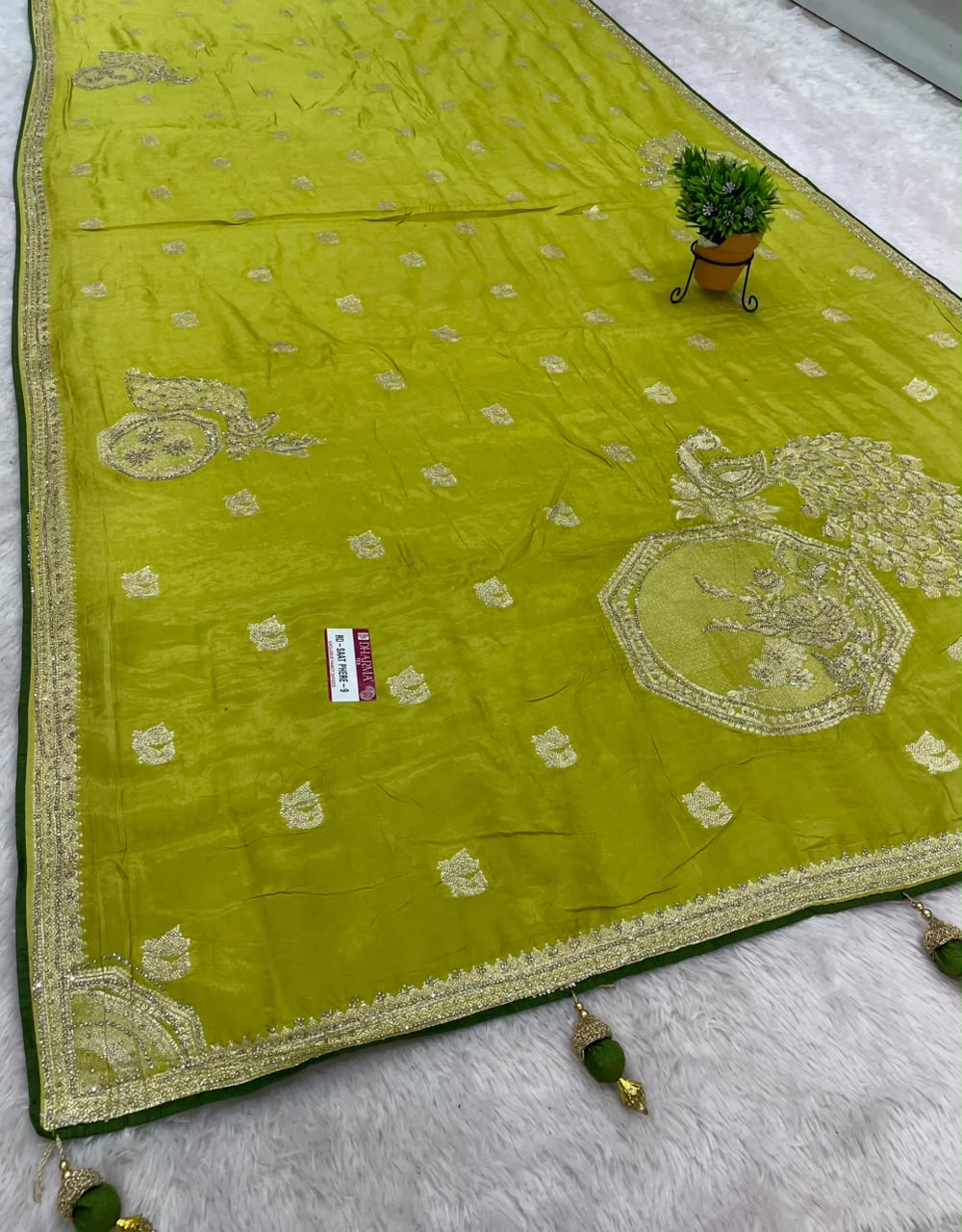 RD-SAAT PHERE-9 VISCOS SILK FABRIC SAREE WITH JARKAN WORK WITH BEAUTIFUL PEACOCK DESIGN ON BODY WITH PIPING AND LATKAN WITH BLOUSE