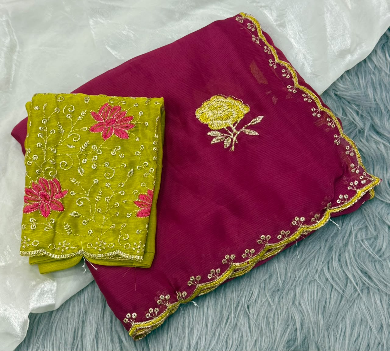 NN-2178 RANGOLI FABRIC SAREE WITH BEAUTIFUL DESIGN WITH EMBROIDERY WORK WITH CUTWORK WITH CONTRAST BLOUSE