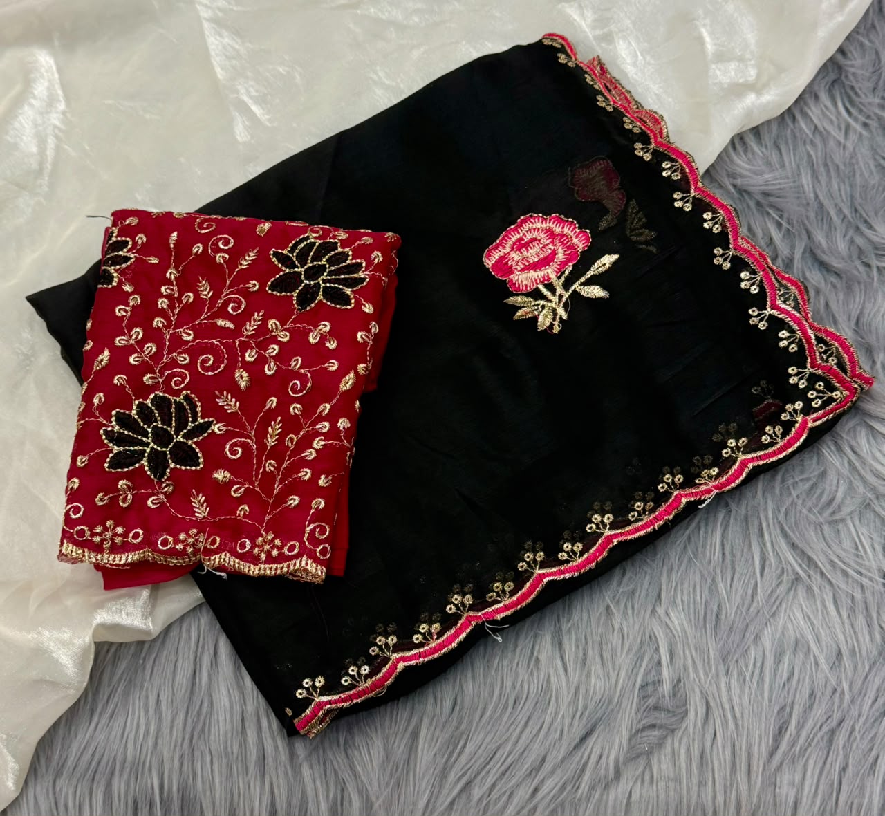 NN-2178 RANGOLI FABRIC SAREE WITH BEAUTIFUL DESIGN WITH EMBROIDERY WORK WITH CUTWORK WITH CONTRAST BLOUSE