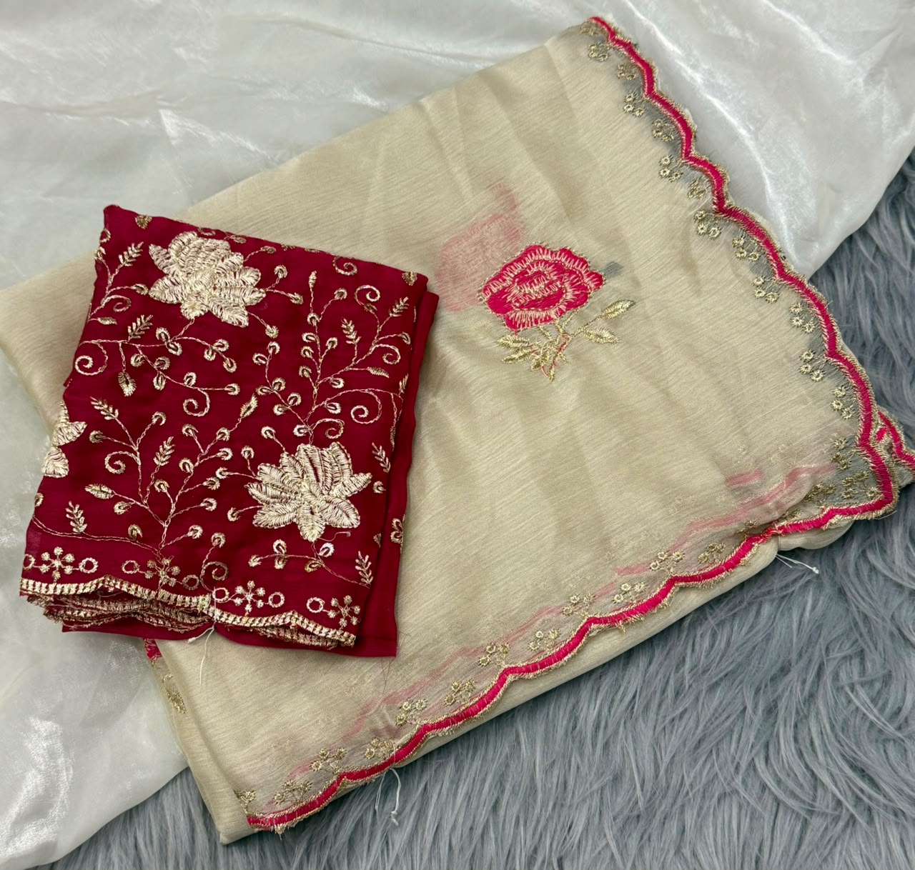 NN-2178 RANGOLI FABRIC SAREE WITH BEAUTIFUL DESIGN WITH EMBROIDERY WORK WITH CUTWORK WITH CONTRAST BLOUSE