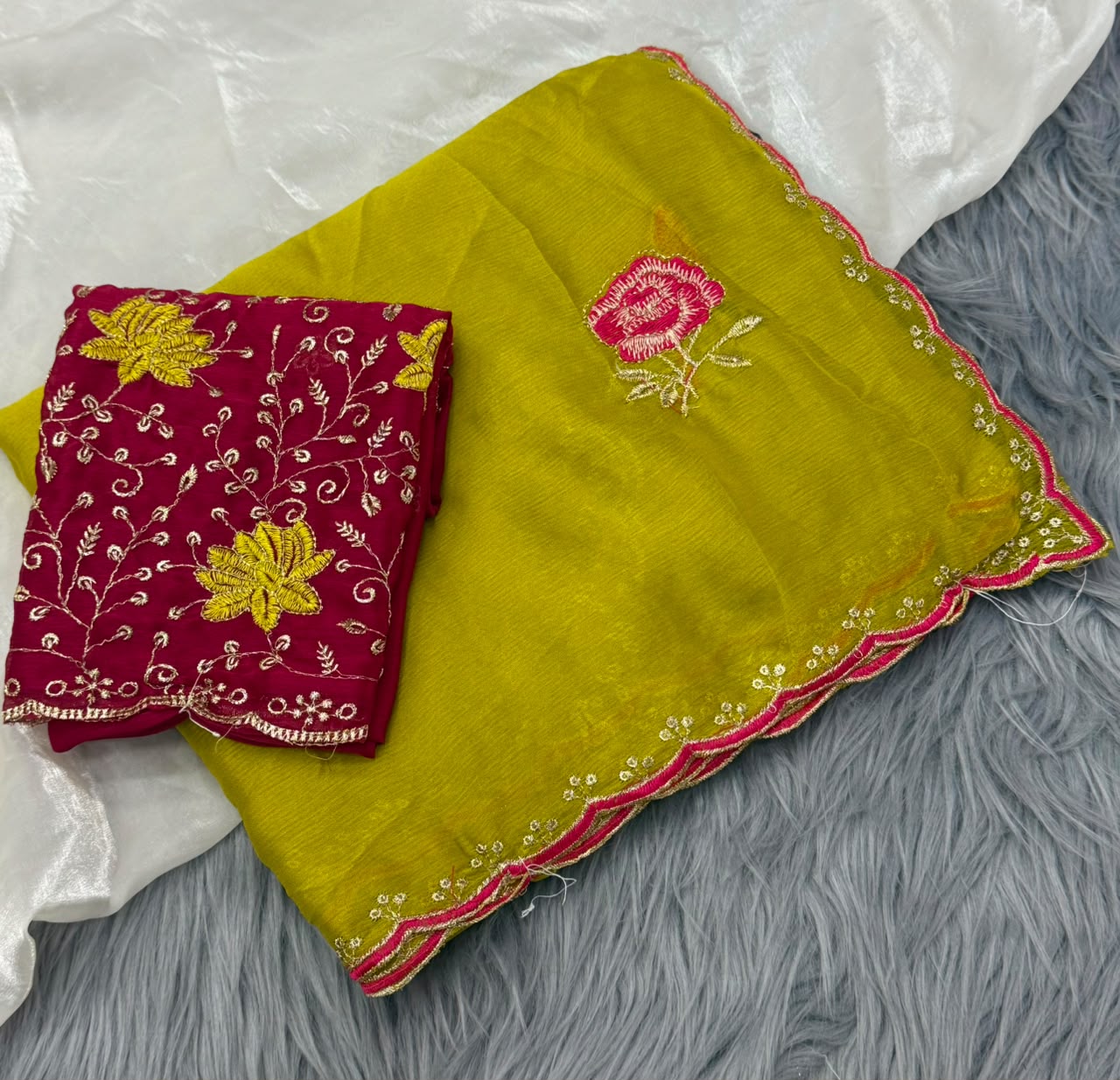 NN-2178 RANGOLI FABRIC SAREE WITH BEAUTIFUL DESIGN WITH EMBROIDERY WORK WITH CUTWORK WITH CONTRAST BLOUSE