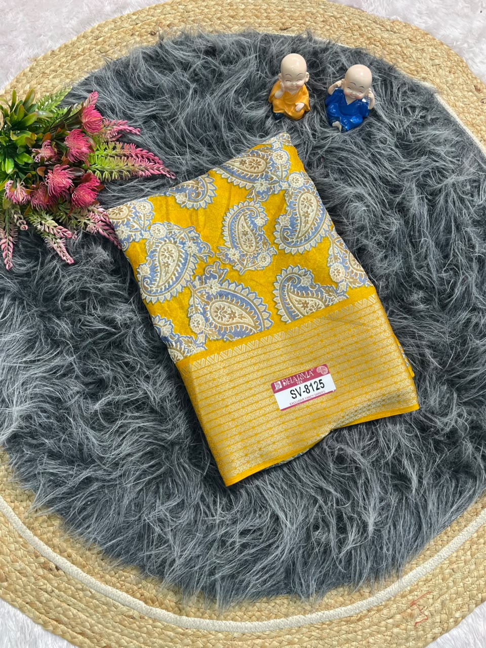 SV-8125 MAL COTTON FABRIC SAREE WITH BEAUTIFUL RICH PALLU DESIGN WITH CARRY DESIGN ALL OVER ON BODY WITH BLOUSE
