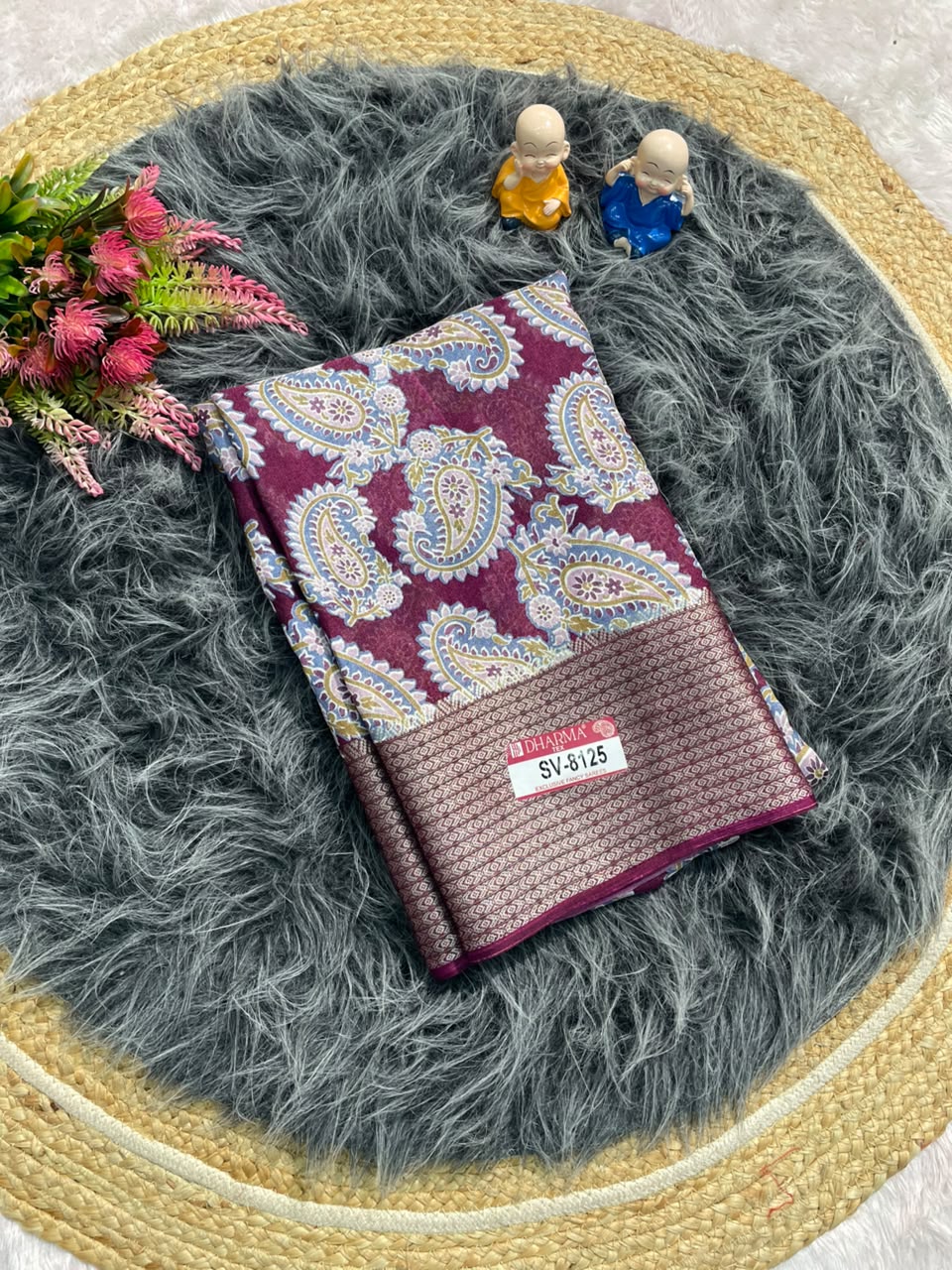 SV-8125 MAL COTTON FABRIC SAREE WITH BEAUTIFUL RICH PALLU DESIGN WITH CARRY DESIGN ALL OVER ON BODY WITH BLOUSE