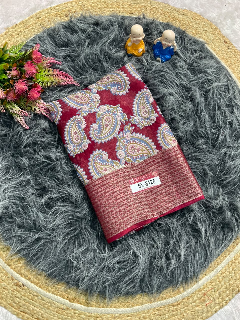 SV-8125 MAL COTTON FABRIC SAREE WITH BEAUTIFUL RICH PALLU DESIGN WITH CARRY DESIGN ALL OVER ON BODY WITH BLOUSE