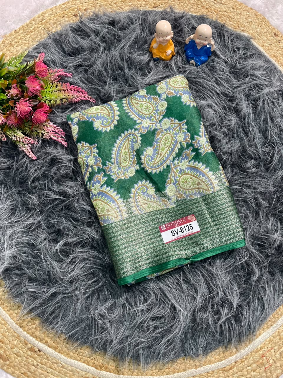 SV-8125 MAL COTTON FABRIC SAREE WITH BEAUTIFUL RICH PALLU DESIGN WITH CARRY DESIGN ALL OVER ON BODY WITH BLOUSE