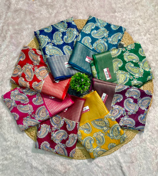 SV-8125 MAL COTTON FABRIC SAREE WITH BEAUTIFUL RICH PALLU DESIGN WITH CARRY DESIGN ALL OVER ON BODY WITH BLOUSE