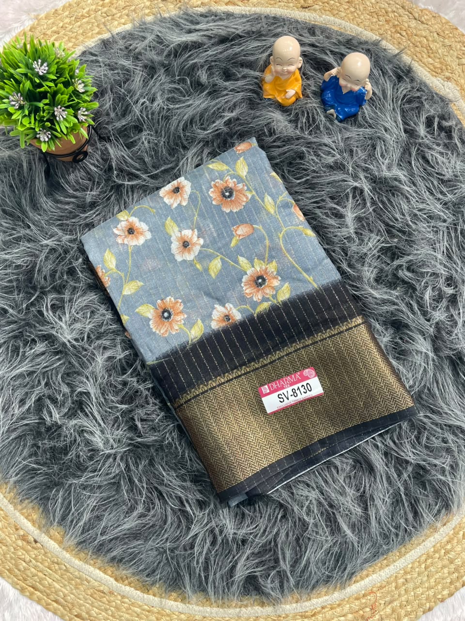 SV-8130 DOLA RIKO FABRIC SAREE WITH BEAUTIFUL FLORAL PRINT WITH BLOUSE