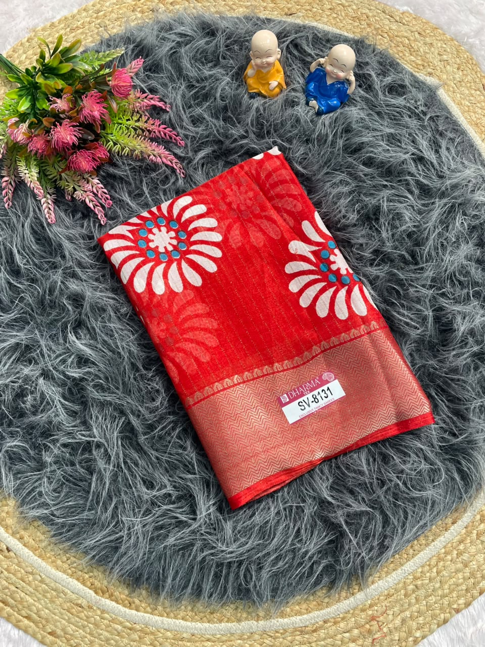 SV-8131 DOLA RIKO FABRIC SAREE WITH BEAUTIFUL FLORAL PRINT DESIGN WITH RICH PALLU DESIGN WITH BLOUSE