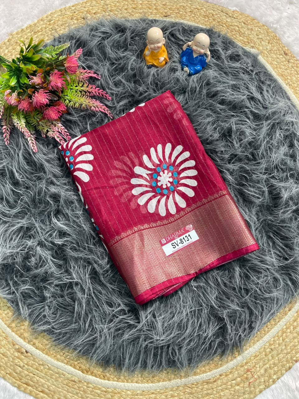 SV-8131 DOLA RIKO FABRIC SAREE WITH BEAUTIFUL FLORAL PRINT DESIGN WITH RICH PALLU DESIGN WITH BLOUSE