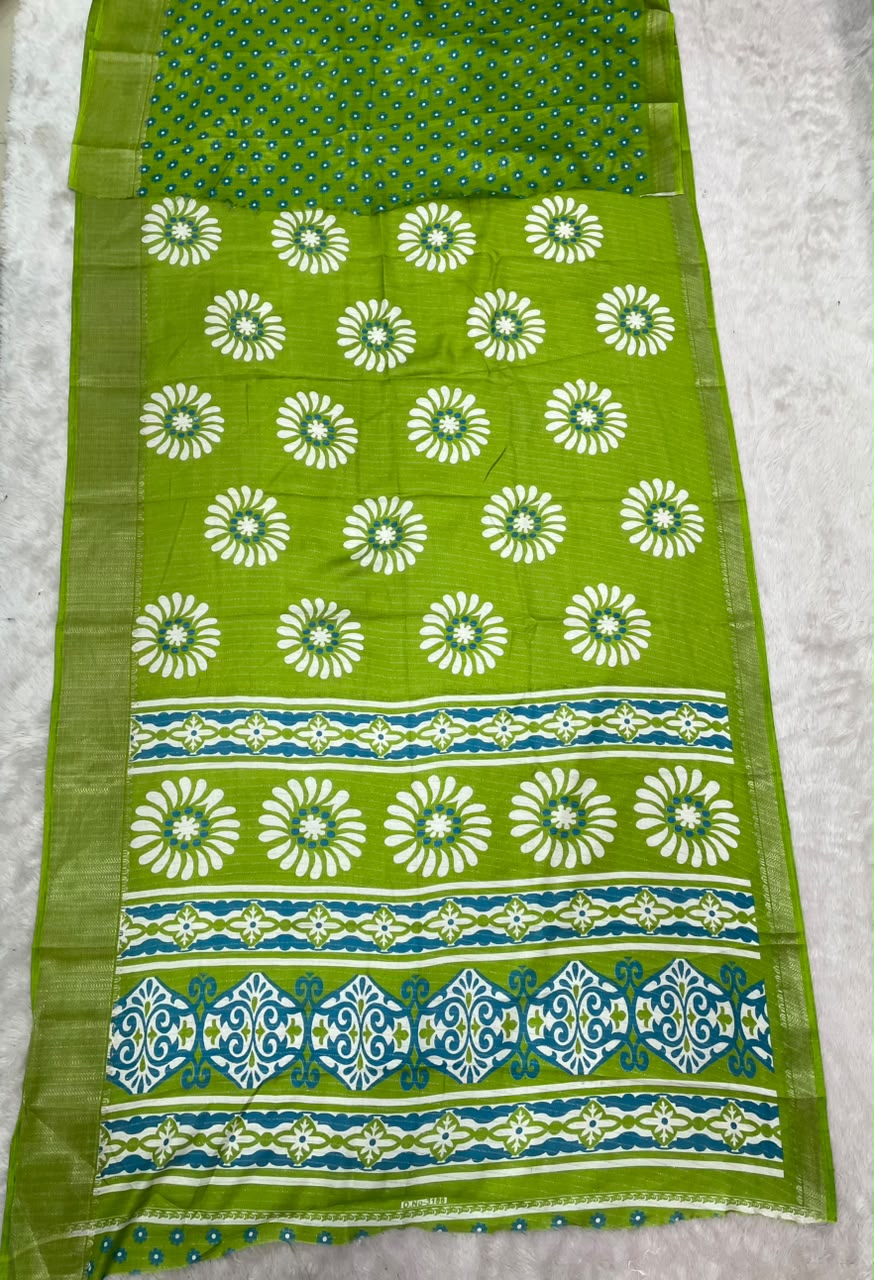 SV-8131 DOLA RIKO FABRIC SAREE WITH BEAUTIFUL FLORAL PRINT DESIGN WITH RICH PALLU DESIGN WITH BLOUSE