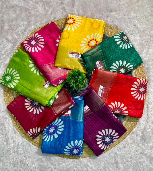 SV-8131 DOLA RIKO FABRIC SAREE WITH BEAUTIFUL FLORAL PRINT DESIGN WITH RICH PALLU DESIGN WITH BLOUSE