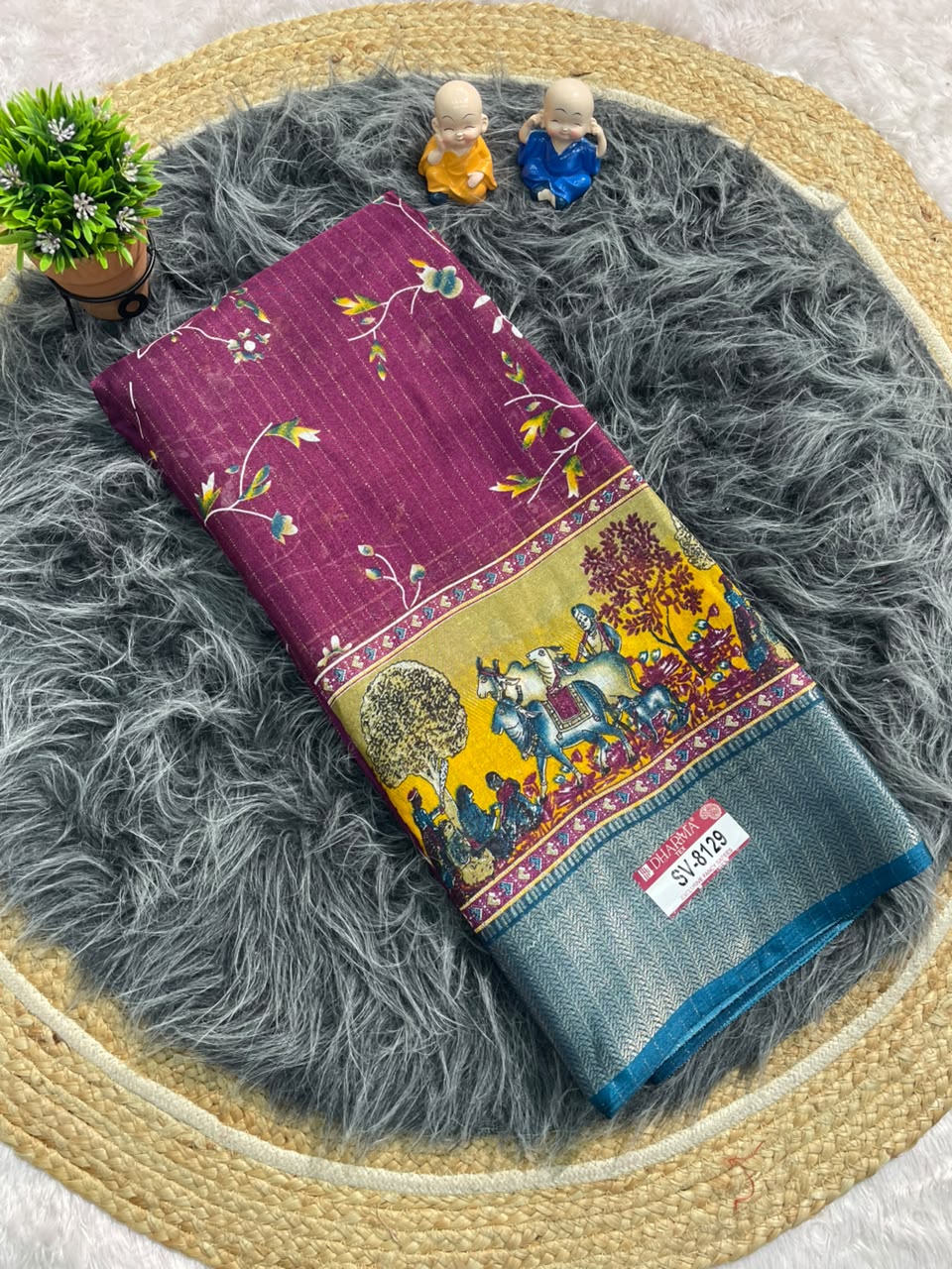 SV-8129 DOLA RIKO FABRIC SAREE WITH BEAUTIFUL PALLU ON DESIGN WITH FLORAL PRINT ON BODY WITH BLOUSE
