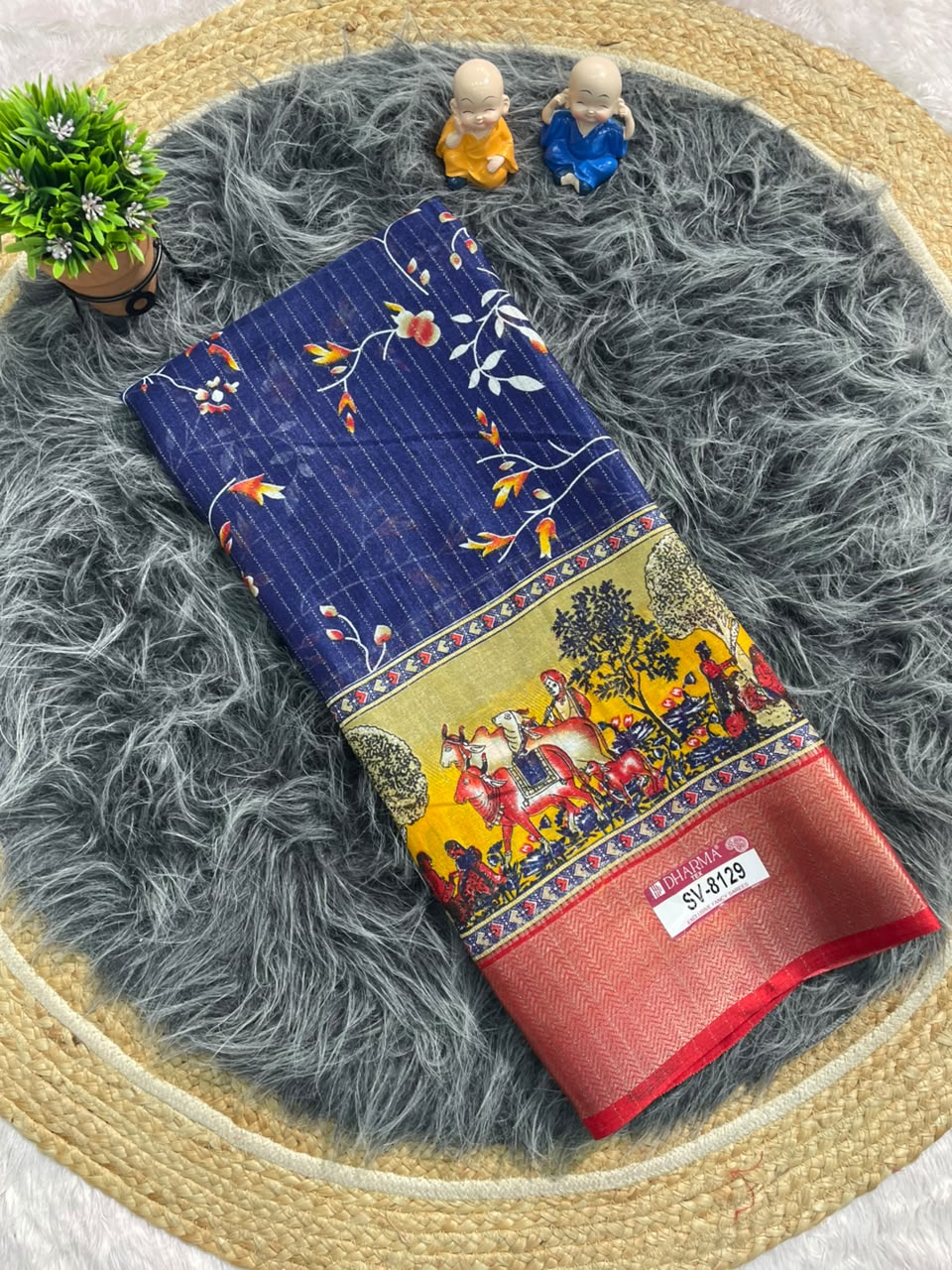 SV-8129 DOLA RIKO FABRIC SAREE WITH BEAUTIFUL PALLU ON DESIGN WITH FLORAL PRINT ON BODY WITH BLOUSE