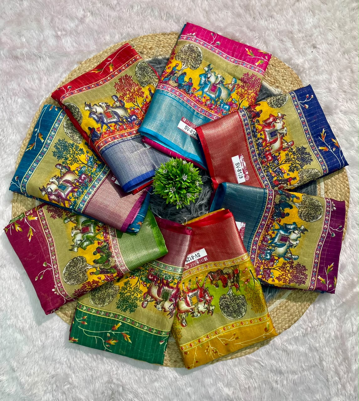 SV-8129 DOLA RIKO FABRIC SAREE WITH BEAUTIFUL PALLU ON DESIGN WITH FLORAL PRINT ON BODY WITH BLOUSE