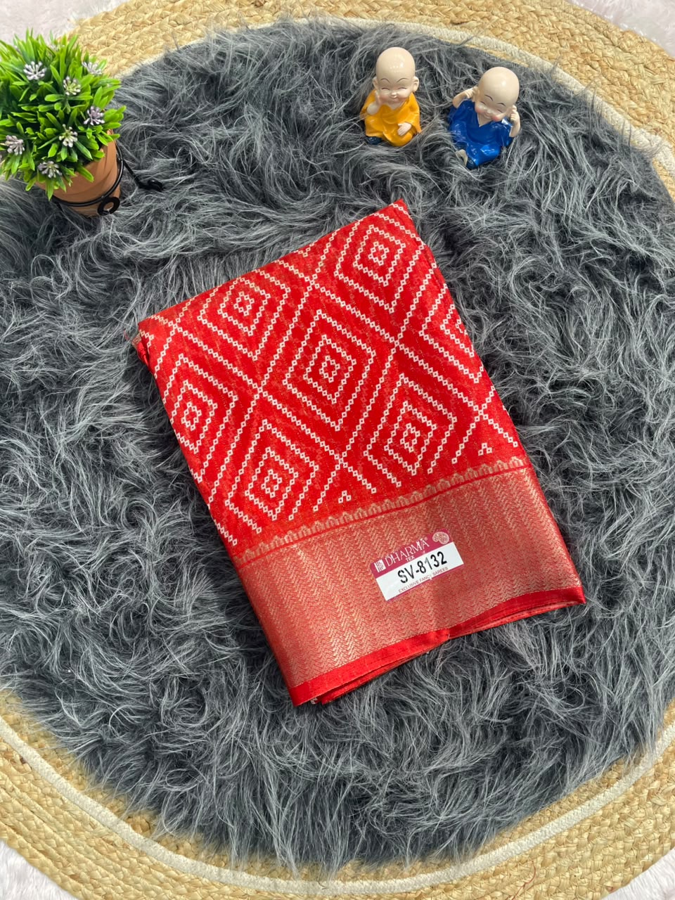 SV-8132 MAL COTTON FABRIC SAREE WITH BEAUTIFUL PRINT WITH RICH PALLU DESIGN WITH BLOUSE