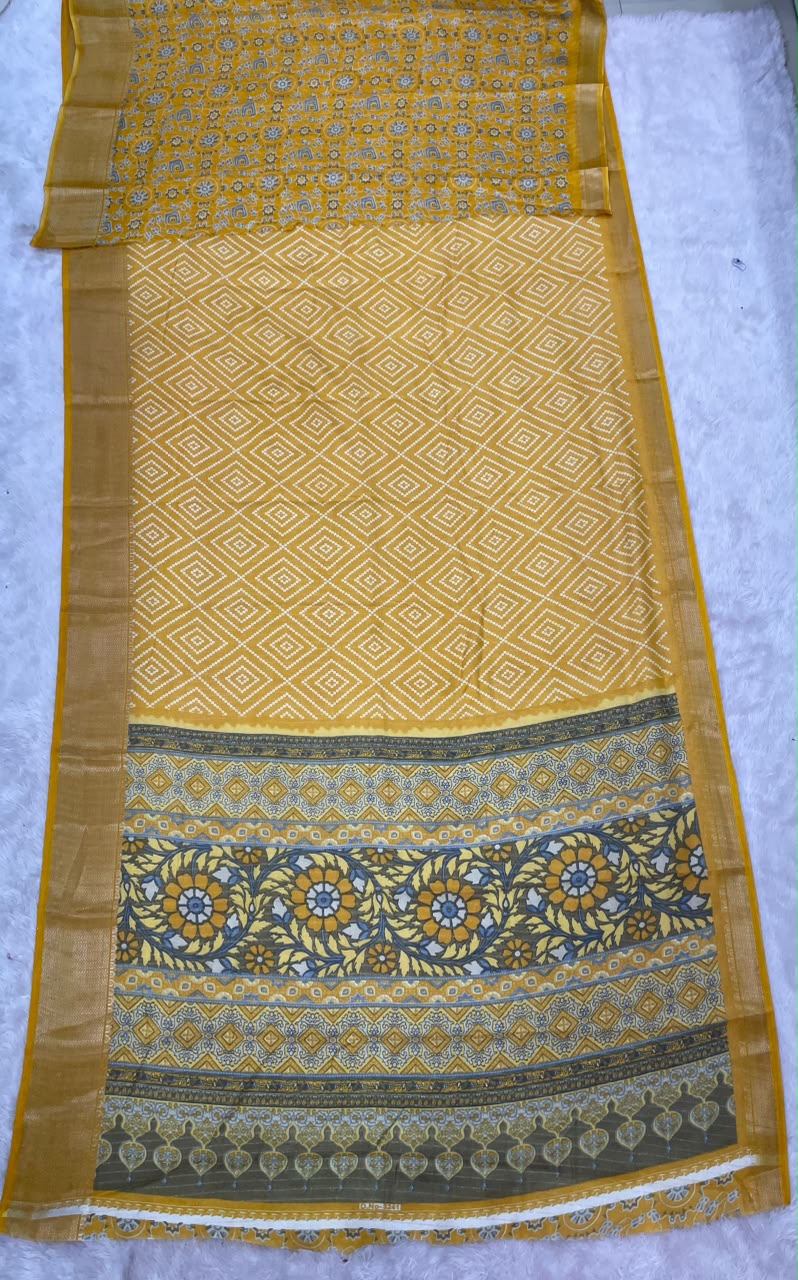 SV-8132 MAL COTTON FABRIC SAREE WITH BEAUTIFUL PRINT WITH RICH PALLU DESIGN WITH BLOUSE