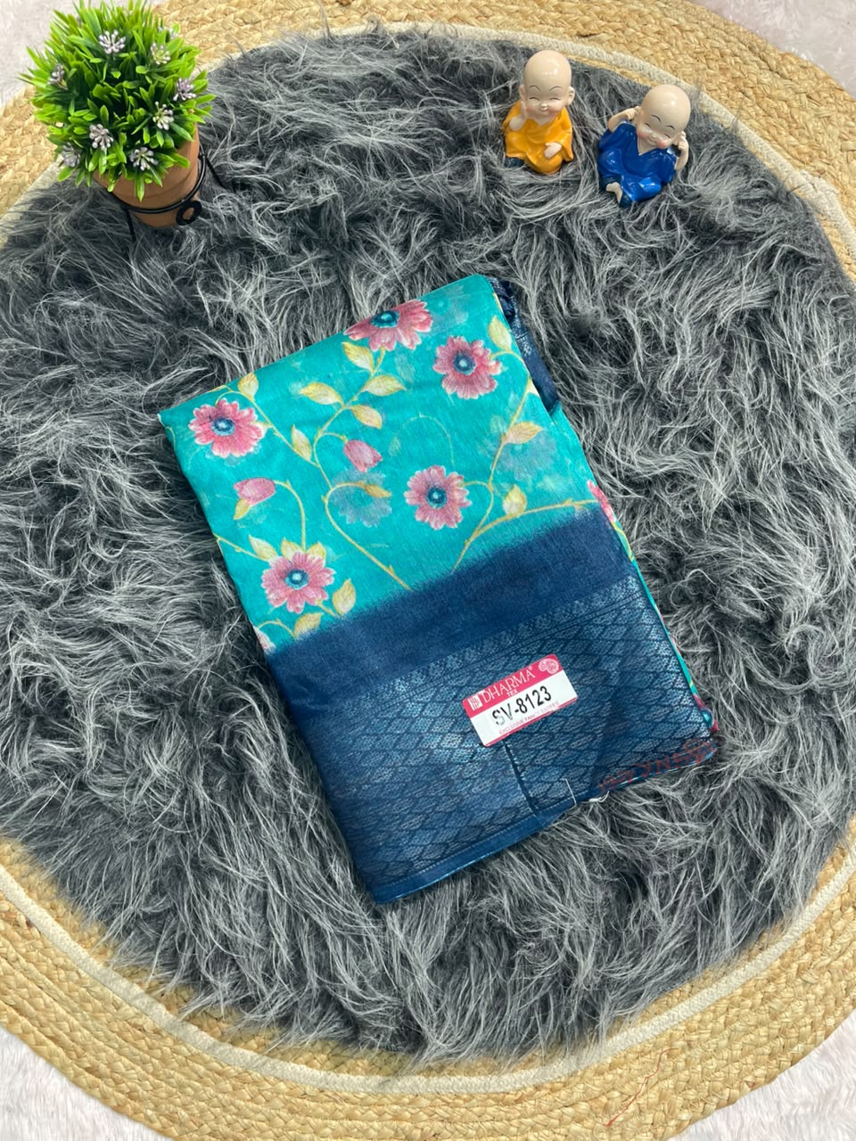 SV-8123 DOLA RIKO FABRIC SAREE WITH BEAUTIFUL DIGITAL FLORAL PRINT WITH DESIGNER PRINTED PALLU WITH ARTISTIC FLORAL MANDALA MOTIF WITH BLOUSE