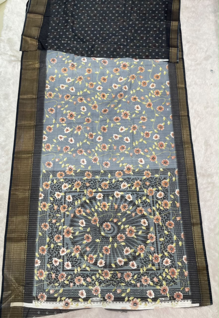 SV-8123 DOLA RIKO FABRIC SAREE WITH BEAUTIFUL DIGITAL FLORAL PRINT WITH DESIGNER PRINTED PALLU WITH ARTISTIC FLORAL MANDALA MOTIF WITH BLOUSE