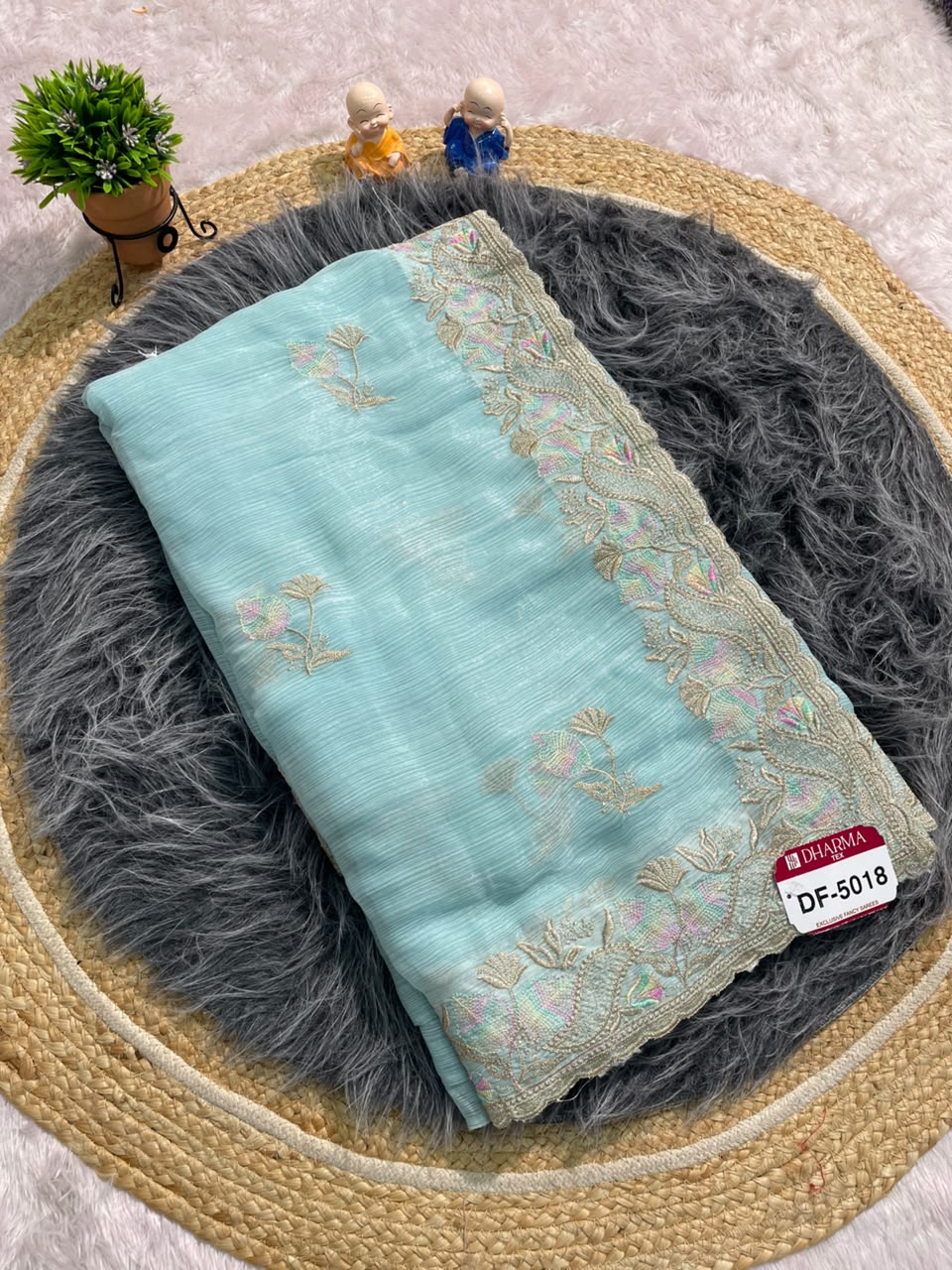 DF-5018 FANCY FABRIC SAREE WITH EMBROIDERY WORK WITH CUTWORK WITH BEAUTIFUL DESIGN WITH EMBROIDERY BLOUSE
