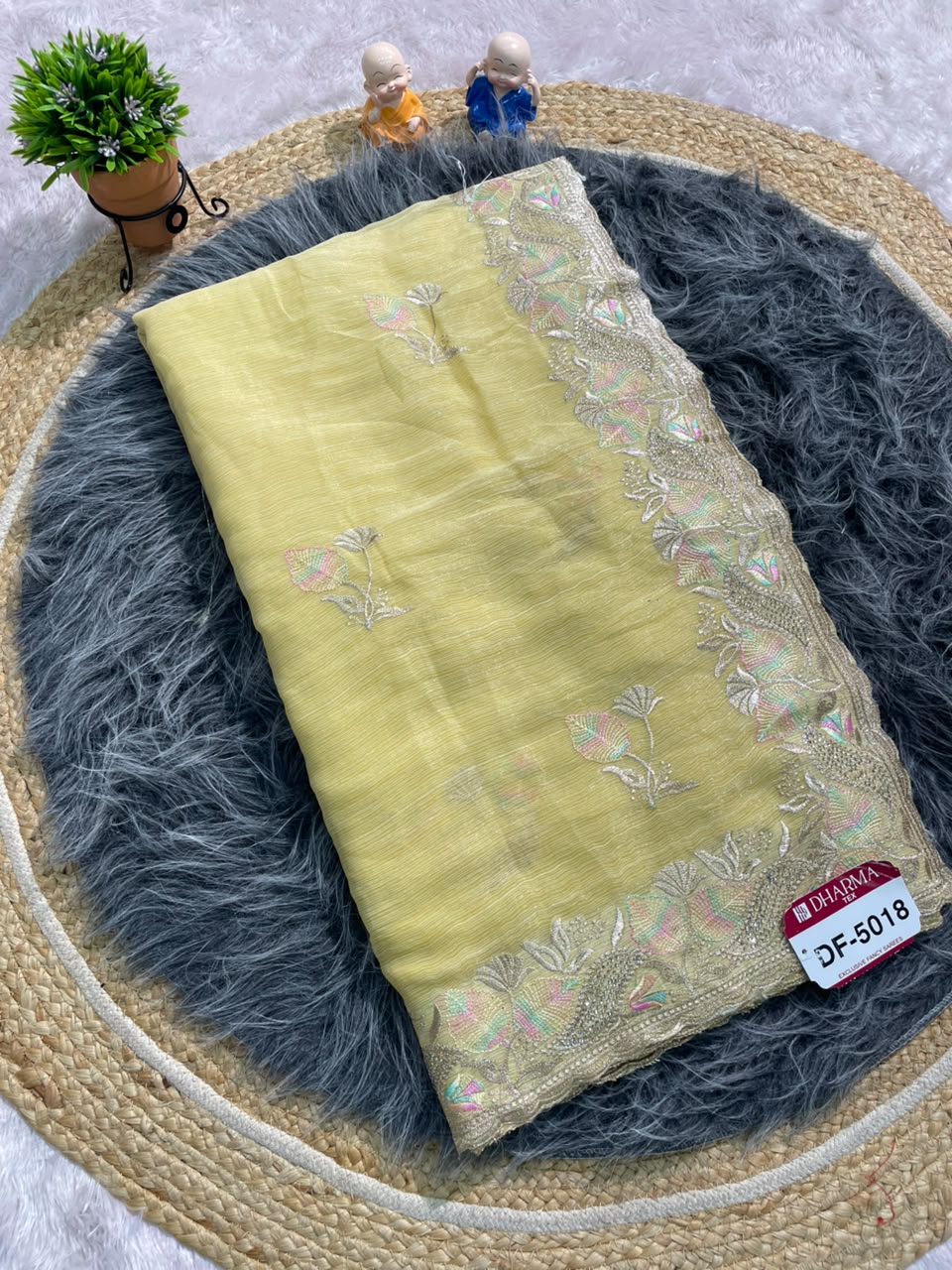 DF-5018 FANCY FABRIC SAREE WITH EMBROIDERY WORK WITH CUTWORK WITH BEAUTIFUL DESIGN WITH EMBROIDERY BLOUSE