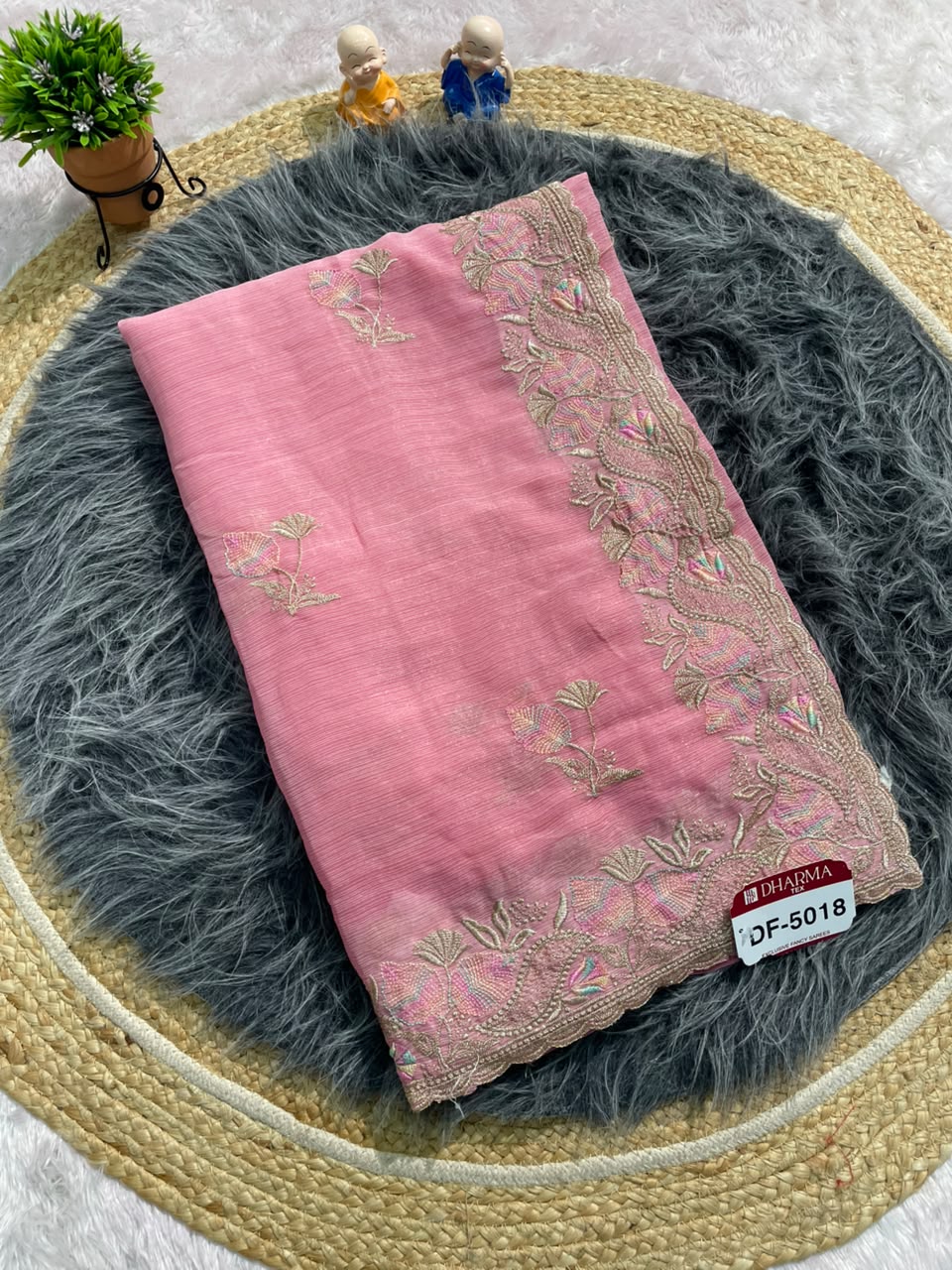 DF-5018 FANCY FABRIC SAREE WITH EMBROIDERY WORK WITH CUTWORK WITH BEAUTIFUL DESIGN WITH EMBROIDERY BLOUSE