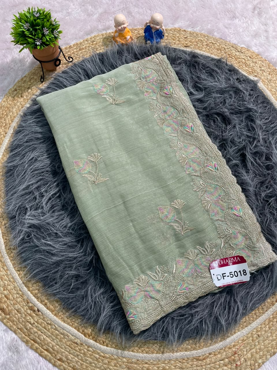 DF-5018 FANCY FABRIC SAREE WITH EMBROIDERY WORK WITH CUTWORK WITH BEAUTIFUL DESIGN WITH EMBROIDERY BLOUSE