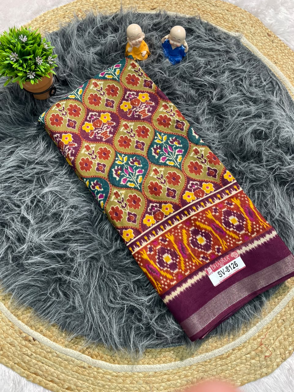 SV-8126 MAL COTTON FABRIC SAREE WITH RICH PALLU DESIGN WITH BEAUTIFUL RANGKART DESIGN WITH PATOLA BORDER WITH BLOUSE