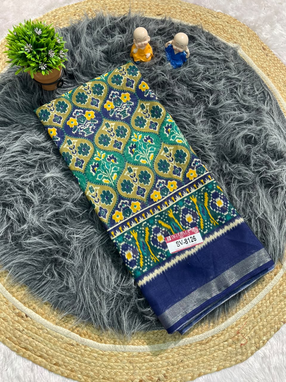 SV-8126 MAL COTTON FABRIC SAREE WITH RICH PALLU DESIGN WITH BEAUTIFUL RANGKART DESIGN WITH PATOLA BORDER WITH BLOUSE