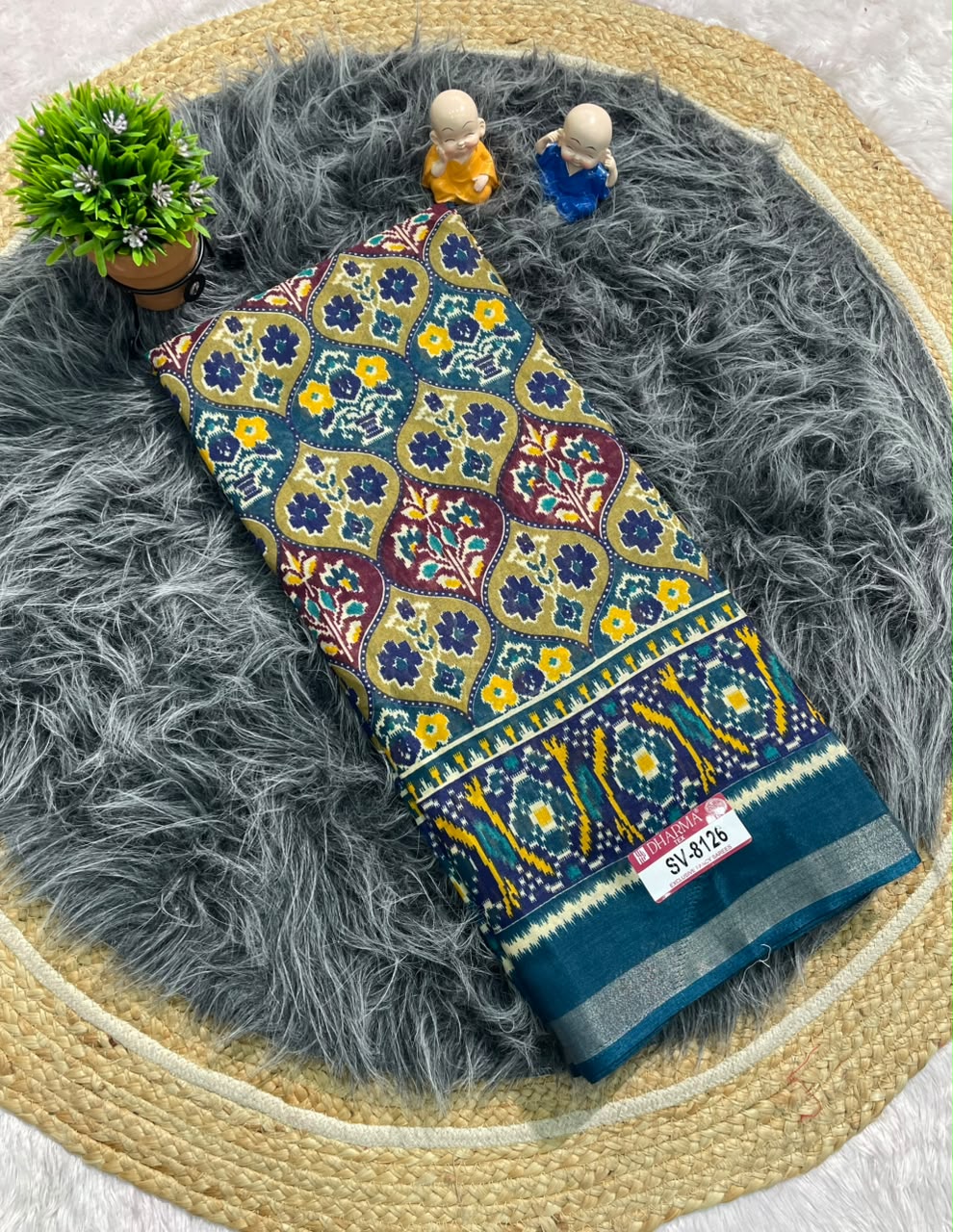 SV-8126 MAL COTTON FABRIC SAREE WITH RICH PALLU DESIGN WITH BEAUTIFUL RANGKART DESIGN WITH PATOLA BORDER WITH BLOUSE
