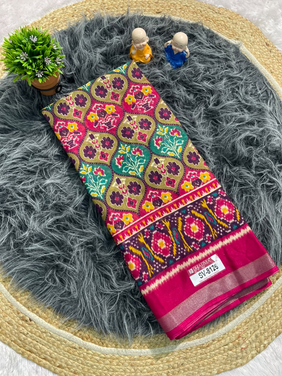 SV-8126 MAL COTTON FABRIC SAREE WITH RICH PALLU DESIGN WITH BEAUTIFUL RANGKART DESIGN WITH PATOLA BORDER WITH BLOUSE