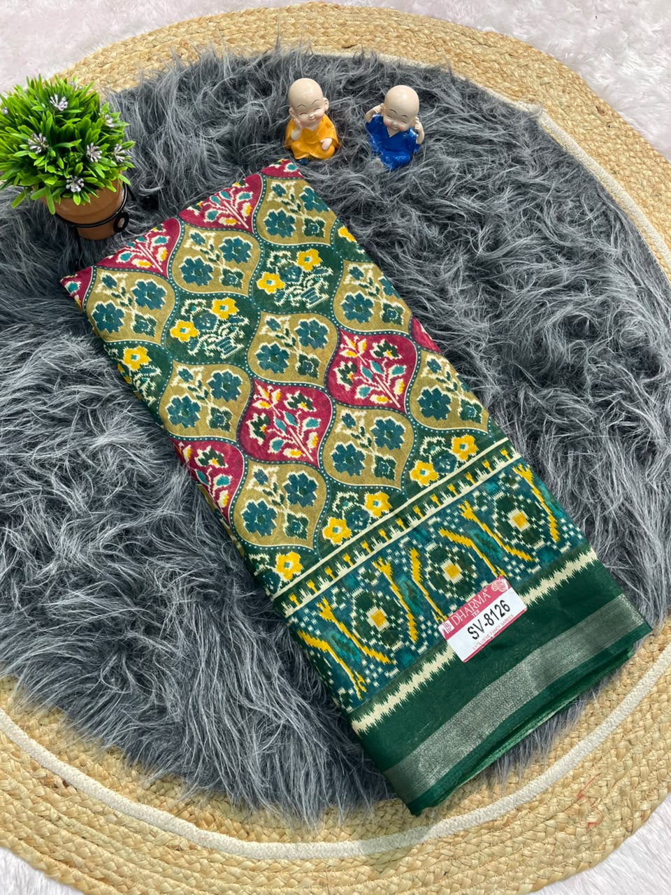 SV-8126 MAL COTTON FABRIC SAREE WITH RICH PALLU DESIGN WITH BEAUTIFUL RANGKART DESIGN WITH PATOLA BORDER WITH BLOUSE