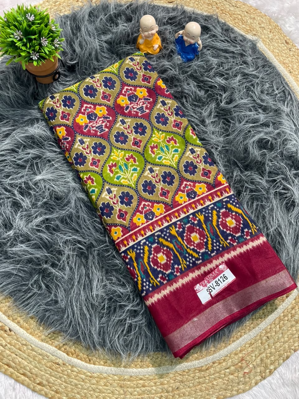 SV-8126 MAL COTTON FABRIC SAREE WITH RICH PALLU DESIGN WITH BEAUTIFUL RANGKART DESIGN WITH PATOLA BORDER WITH BLOUSE