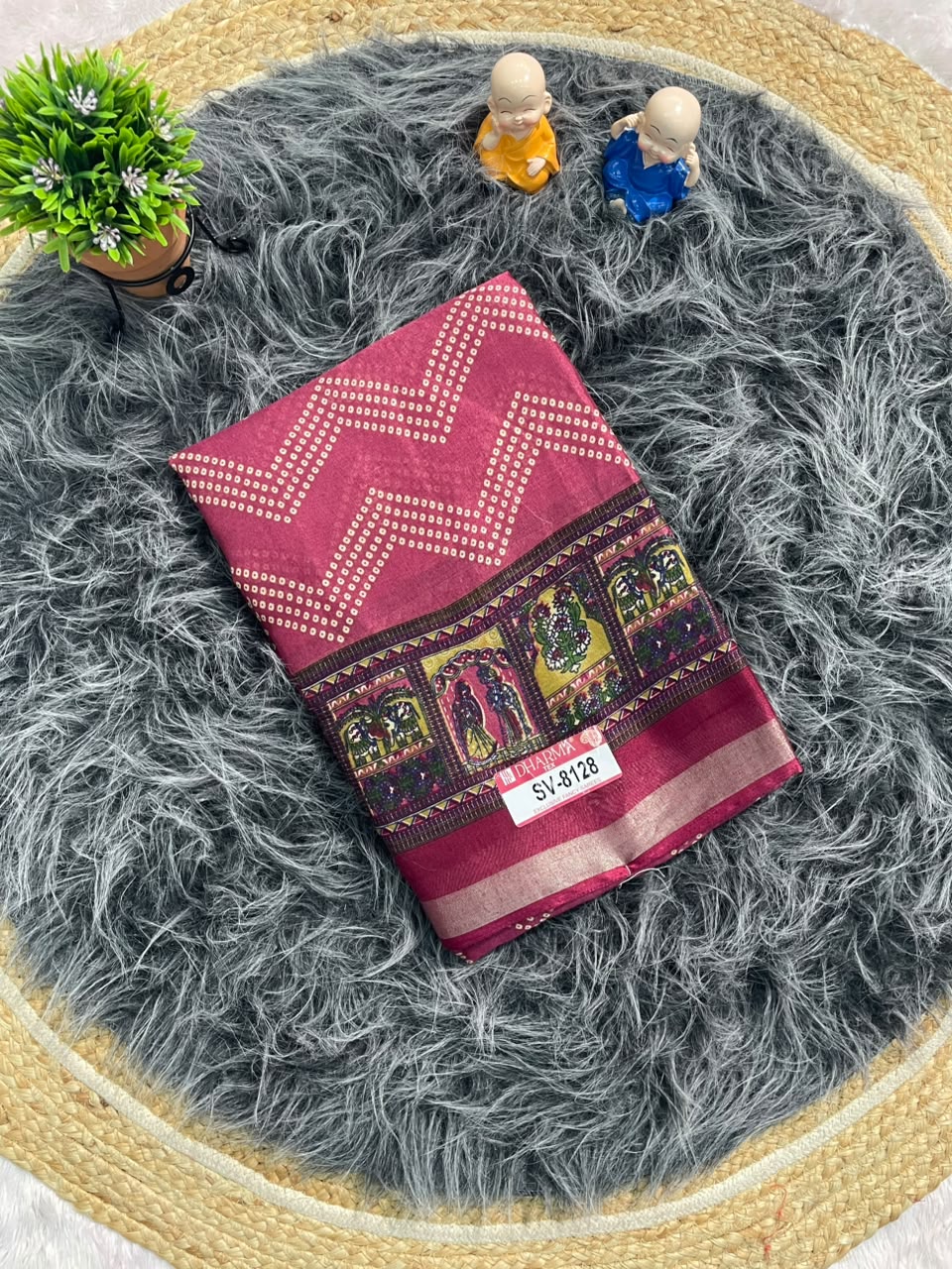 SV-8128 MAL COTTON FABRIC SAREE WITH BEAUTIFUL PRINT ON SAREE WITH RICH PALLU DESIGN WITH JODA DESIGN PALLU AND BORDER WITH BLOUSE