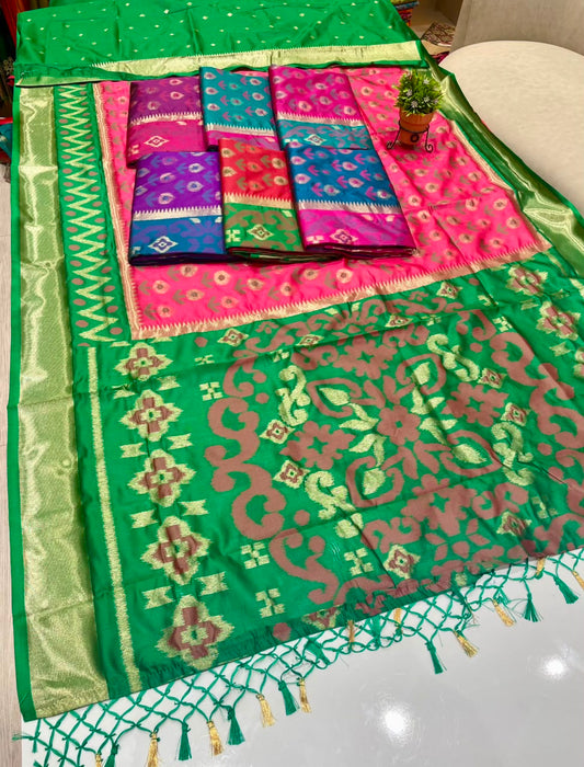 AJ-ROOPSHREE SOFT SILK FABRIC SAREE WITH BEAUTIFUL RICH PALLU DESIGN WITH IKKAT PATOLA TEST DESIGN WITH TASSELS WITH BLOUSE