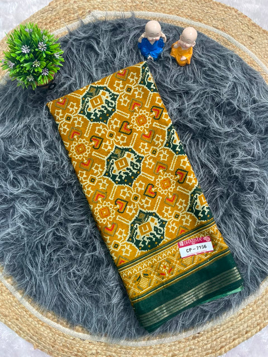 CP-7166 MAL COTTON FABRIC SAREE WITH BEAUTIFUL DESIGN WITH BEAUTUFUL PATOLA PRINT ALL OVER ON SAREE WITH BLOUSE