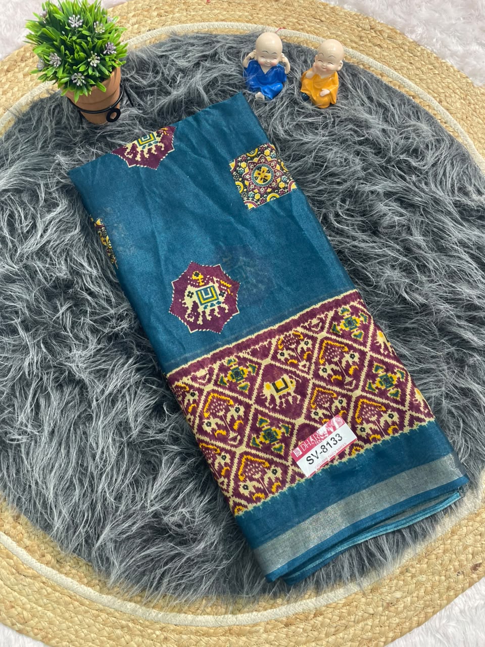 SV-8133 MAL COTTON FABRIC SAREE WITH RICH PALLU DESIGN WITH BEAUTIFUL PRINT WITH BLOUSE