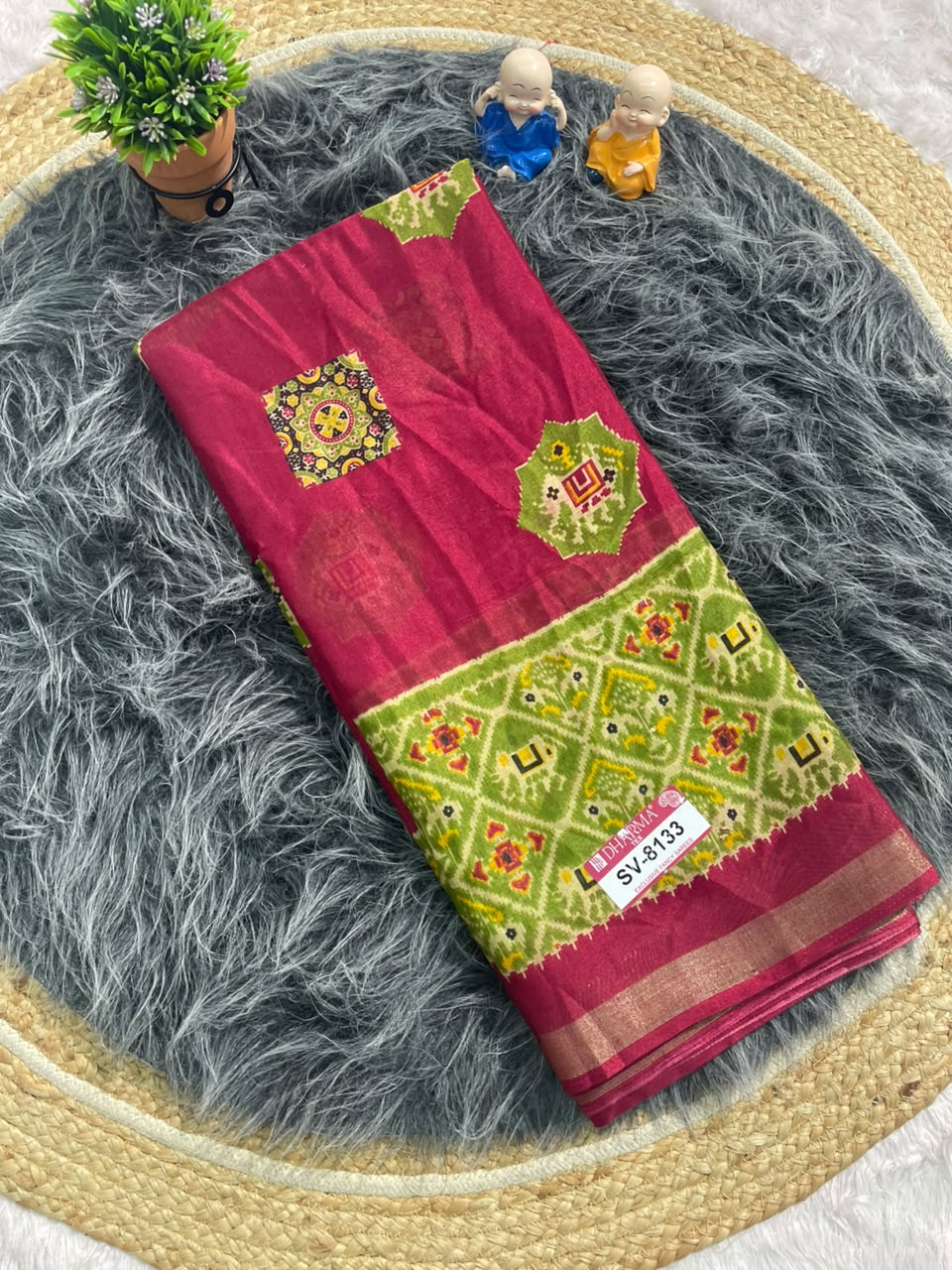 SV-8133 MAL COTTON FABRIC SAREE WITH RICH PALLU DESIGN WITH BEAUTIFUL PRINT WITH BLOUSE