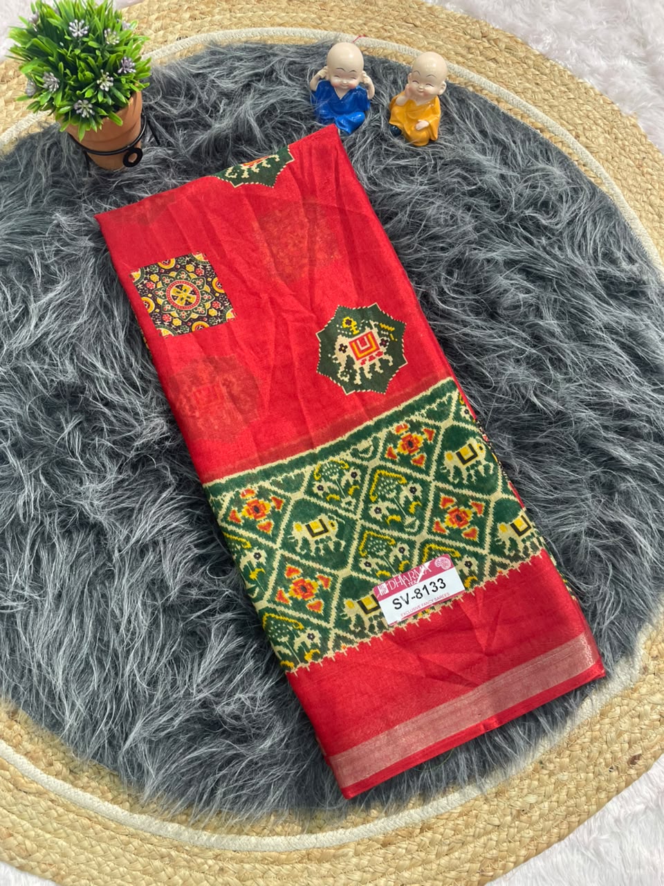 SV-8133 MAL COTTON FABRIC SAREE WITH RICH PALLU DESIGN WITH BEAUTIFUL PRINT WITH BLOUSE