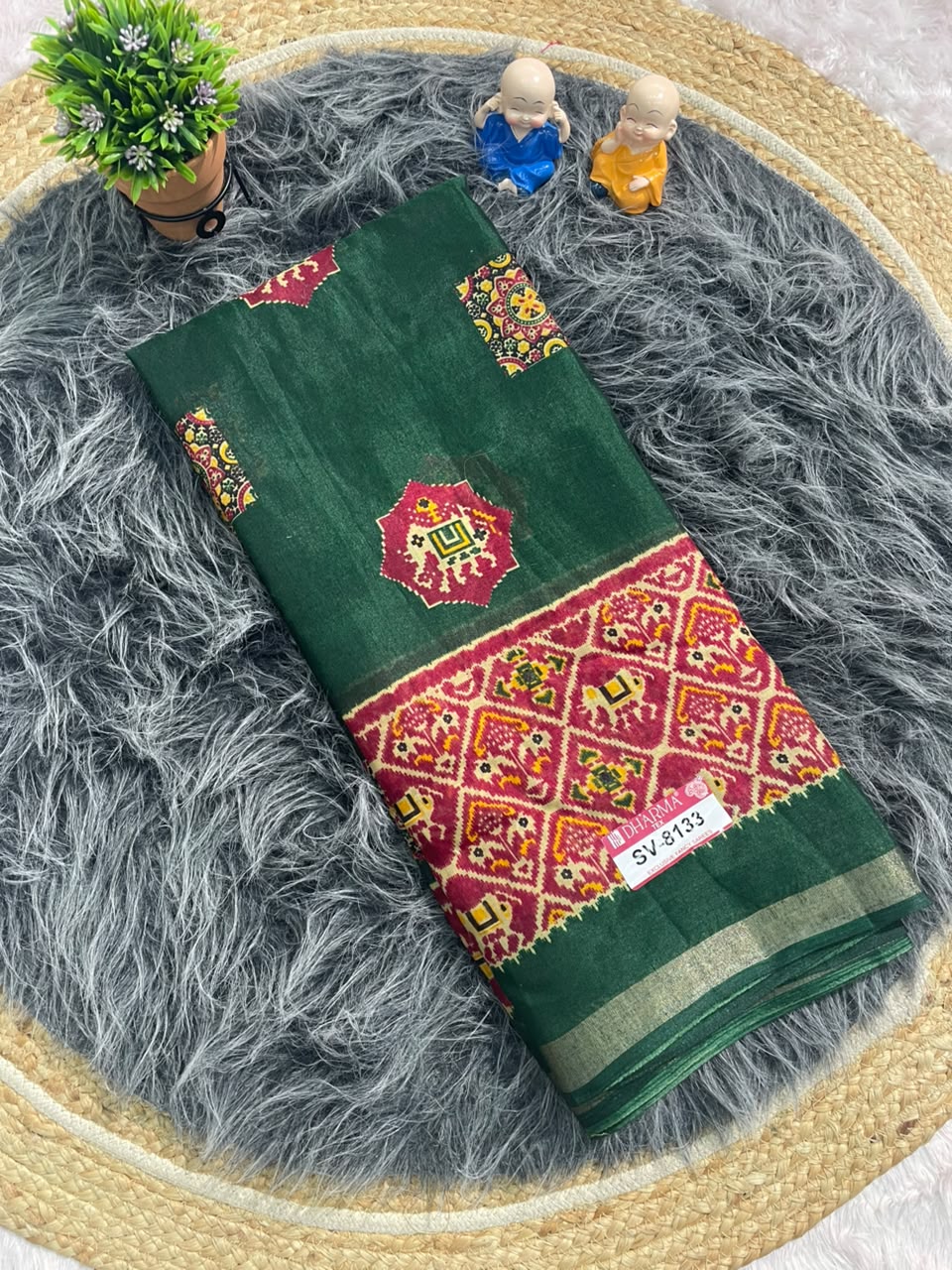 SV-8133 MAL COTTON FABRIC SAREE WITH RICH PALLU DESIGN WITH BEAUTIFUL PRINT WITH BLOUSE